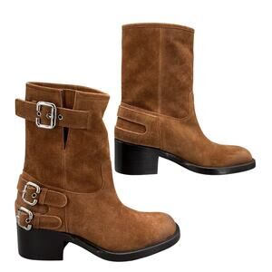 NEW Chloé Women’s Dakota Suede Moto Ankle Boots Brown Size US 9/IT 39